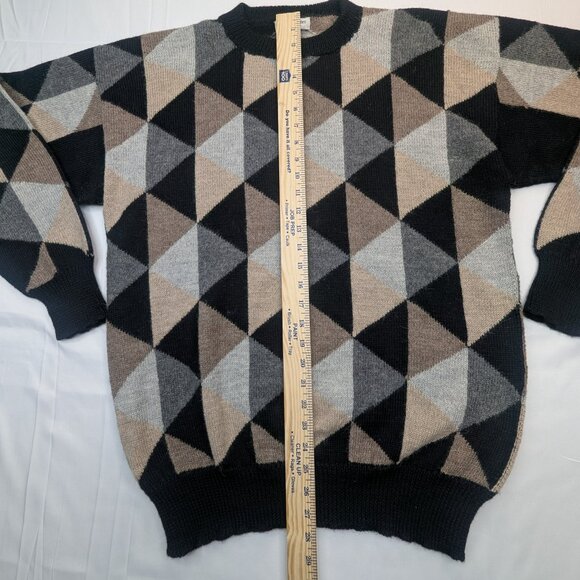 VTG Bullock & Jones 100% Alpaca Wool Sweater L Geometric Handmade Peru Black Tan - Picture 6 of 10